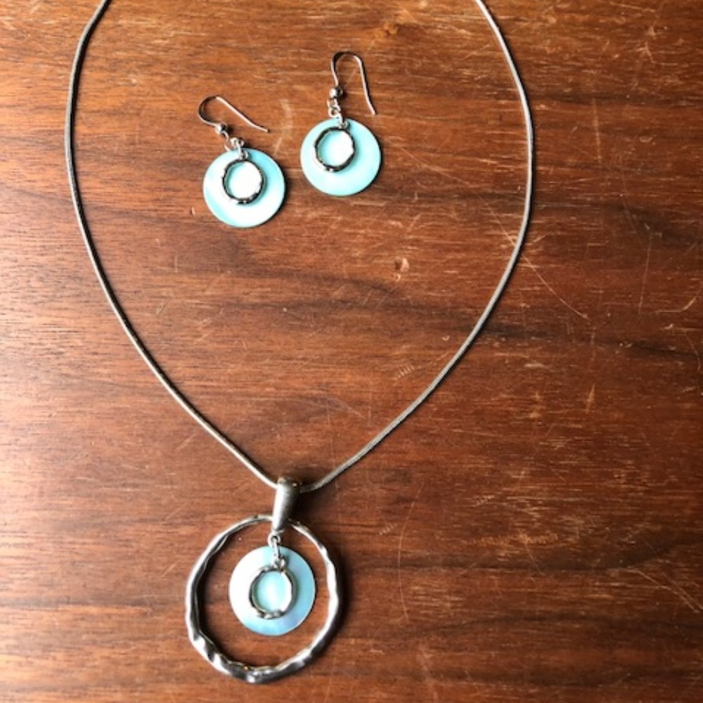 Blue and Silver Necklace and Earrings Set
